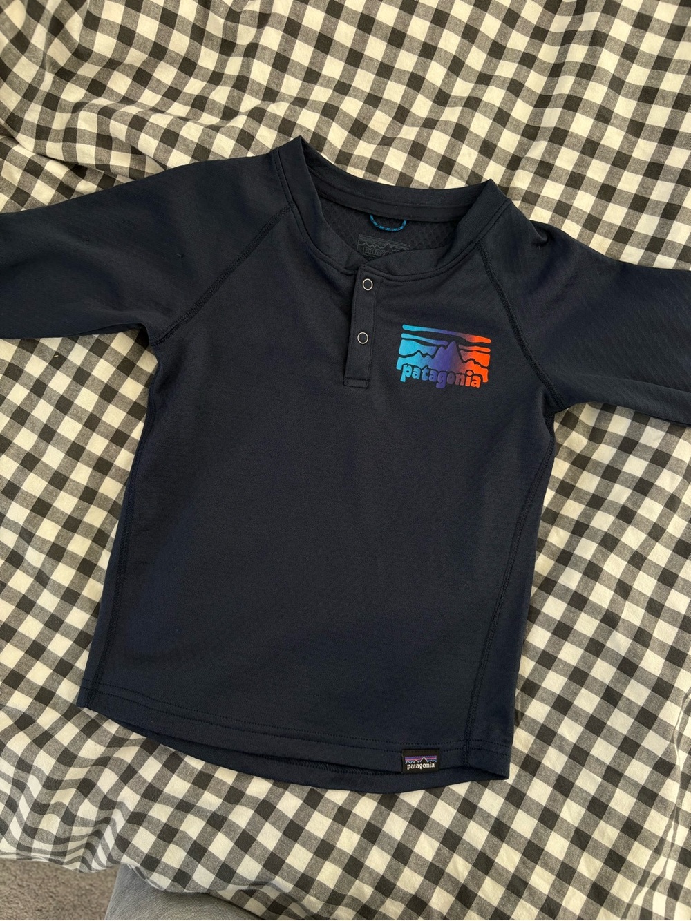Patagonia Navy Kids Long Sleeve Henley with Rainbow Logo
